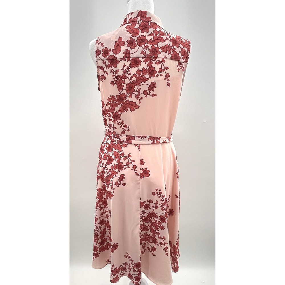 Nanette Lepore Pink Floral Sleeveless Belted Midi Shirtdress Size 6 Burgundy - Picture 7 of 16
